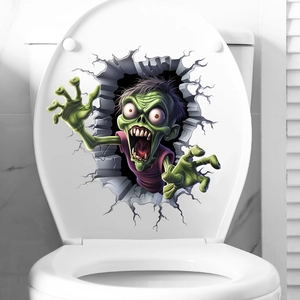 3D wall-breaking zombie wall sticker on toilet lid for Halloween decor
