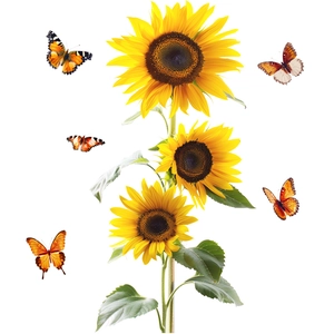 Waterproof self-adhesive wall stickers with vibrant sunflowers and butterflies for home decor