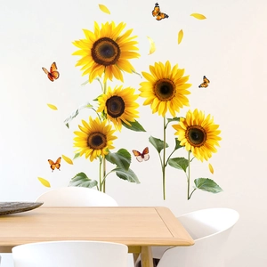Self-adhesive sunflower wall stickers with butterflies for home living room decor