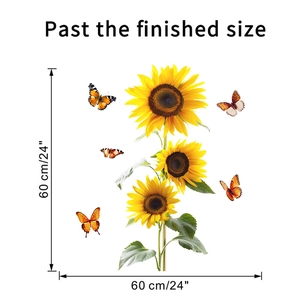Detail showing self-adhesive sunflower and butterfly wall stickers with size markings