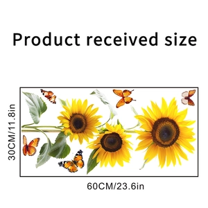 Detailed sheet view of sunflower and butterfly wall decals with dimensions 30x60cm