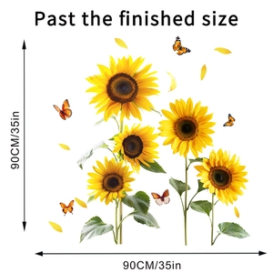 Sunflower and colorful butterfly wall sticker set with dimensions 90x90cm for home decor