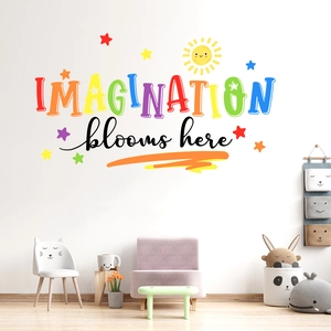 Imagination Blooms Here Bunter Wandaufkleber PVC Wasserdicht DIY Cartoon Sonne Stern Dekor Für Kinderzimmer Kindergarten