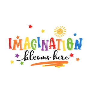 Bunter Wandaufkleber mit Aufschrift Imagination Blooms Here für Wohnzimmer