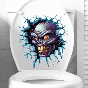3D Halloween purple zombie monster sticker for toilet lid with broken wall effect