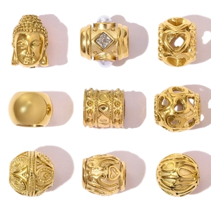 Vintage Stainless Steel Hollow Heart Buddha Head Large Hole Beads Gold Electroplated DIY Jewelry Making Accessory For Women