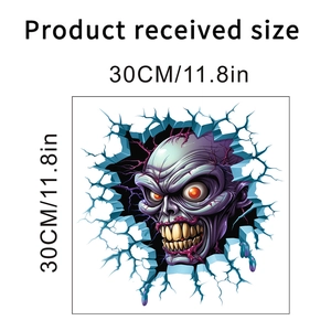 Detailed size specifications for 3D skull wall sticker measuring 30x30cm for Halloween decor