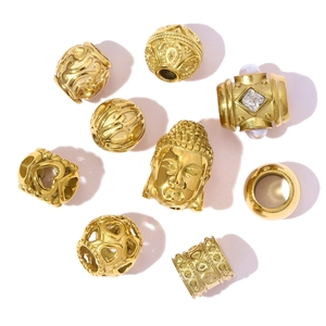 9pcs set of gold hollow heart and Buddha head stainless steel beads for DIY jewelry making
