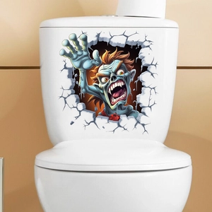 Detailed 3D visual of a blue cartoon zombie breaking through a white wall for Halloween decor