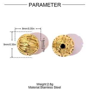 Technical dimensions of 9mm hollow gold stainless steel heart beads for DIY jewelry