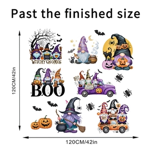 Detail view of Halloween gnome wall decals with 120cm size measurement markers