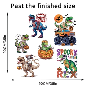 Detail showing 6 Halloween dinosaur wall decals including zombie and mummy T-Rex designs
