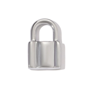 Close-up van gepolijste zilveren roestvrijstalen mini-hangslot hanger met metalen afwerking