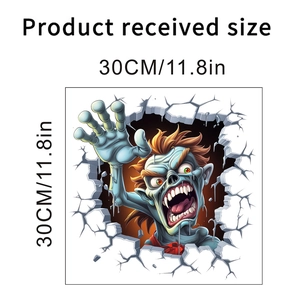 3D zombie breaking wall sticker measuring 30x30cm for Halloween fridge and bathroom decor