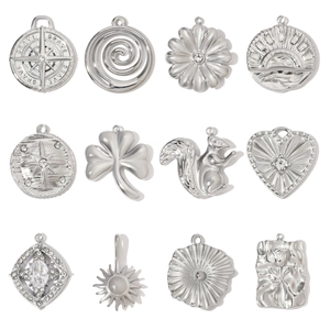 Stainless Steel Pendants For DIY Jewelry Making Rhinestone Heart Clover Star Squirrel Flower Compass Charms For Women