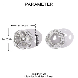 Polished stainless steel spacer bead with hollow heart patterns for DIY bracelet
