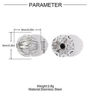Detailed view of 9mm hollow engraved stainless steel spacer bead with 1.6mm hole size