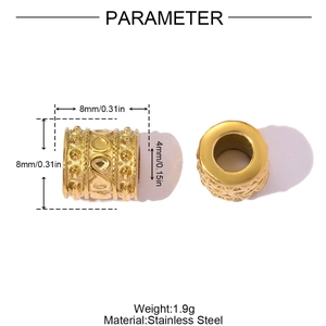 Technical drawing of 8mm stainless steel infinity charm bead with size specifications