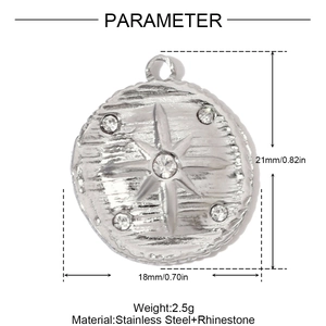 Detailed parameter view of a stainless steel star pendant with dimensions 21x18mm