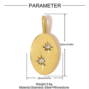 Detail showing dimensions and weight of the gold stainless steel octagonal star pendant