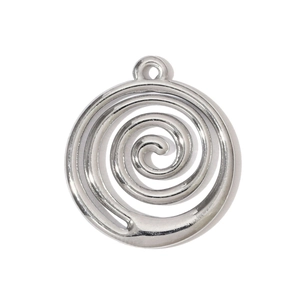 Macro detail of silver spiral镂空 stainless steel pendant with top hanging hole