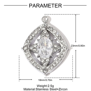 Detailed parameter diagram of rhombus stainless steel pendant with zircon 23mm x 18mm