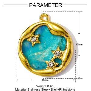Détails du pendentif rond en coquillage de 17mm avec étoile dorée et strass brillants