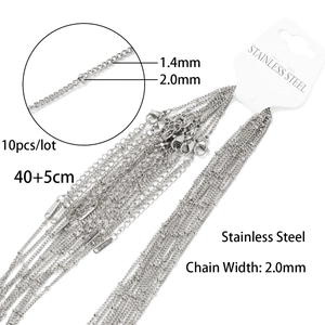 Set di 10 catene a serpente in acciaio inossidabile argento da 1,4 mm e 2,0 mm con perle
