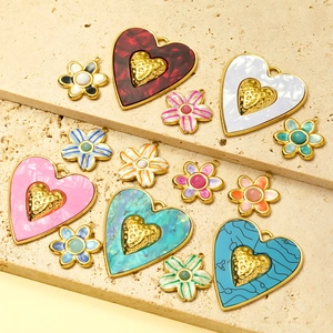 French style heart and flower pendant charms with enamel finish for jewelry making