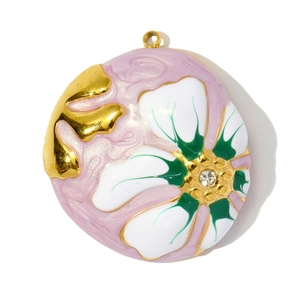 Monet garden enamel flower pendant with zircon and gold plated stainless steel