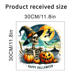 Detail showing 30cm waterproof Halloween toilet sticker with skeleton and pumpkin