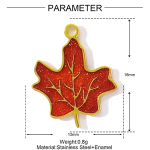 Detail view of 16mm red enamel maple leaf pendant with stainless steel dimensions