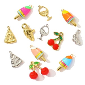 Colorful enamel titanium steel pendants including cherry ice cream and corn for DIY jewelry