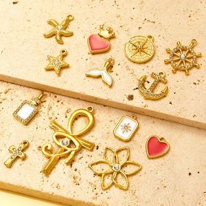 Golden titanium steel charms collection with enamel starfish and heart pendants set