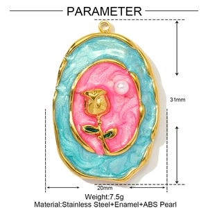 Detailed view of oval rose pendant with dimensions 31x20mm and enamel finish
