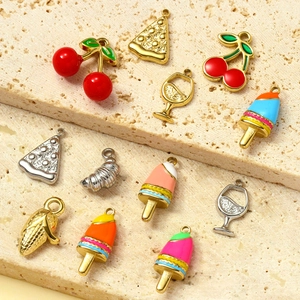 Colorful enamel food charms including cherry and pizza for DIY stainless steel jewelry
