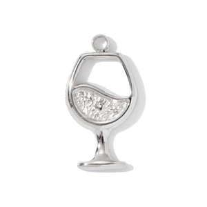 Macro shot of silver stainless steel wine glass pendant with textured hammer finish surface