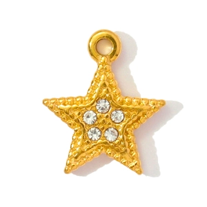 Macro shot of gold-plated starfish pendant featuring textured metal and sparkling crystals