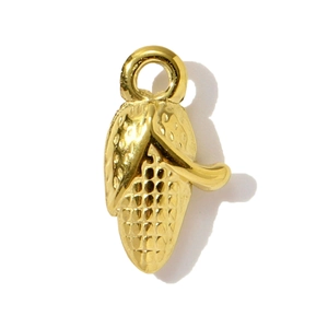 Detailed view of a golden corn cob pendant with realistic kernels and metallic textures