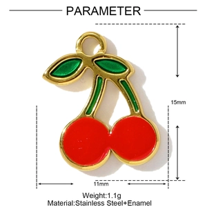 Detailed dimensions of red cherry enamel pendant in stainless steel for jewelry making