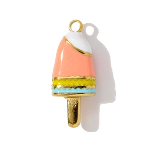 Macro shot of colorful enamel popsicle charm pendant with gold-plated stainless steel edges