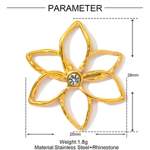 Close-up of stainless steel flower pendant with rhinestone detail and 26mm dimensions