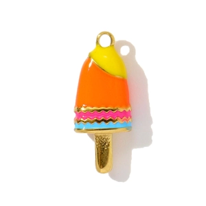 Detailed view of stainless steel ice cream charm with colorful rainbow enamel dripping