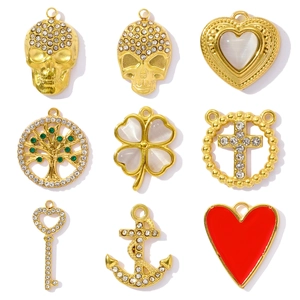 Vintage Stainless Steel DIY Pendants Heart Skull Tree Of Life Clover Anchor Cross Key Charms For Jewelry Making Women