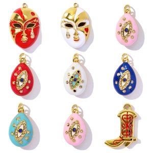 Pendentif en Acier Inoxydable Mauvais Œil pour Femmes DIY Émail Masque Vénitien Fer à Cheval Bottes Strass Bijoux