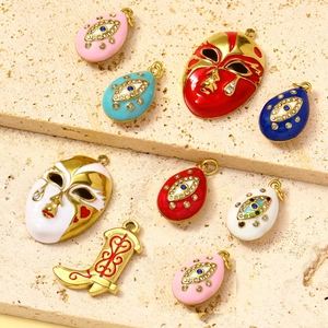 Pendentifs masque vénitien et œil maléfique en acier inoxydable avec émail et cristaux