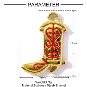 Vue détaillée du pendentif botte de cowboy 25mm avec cœur en émail rouge et volutes