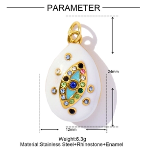 Dimensions détaillées du pendentif œil maléfique avec émail blanc et cristaux