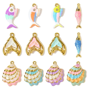 Pendentifs en Acier Inoxydable Émaillé Série Marine Colorés Coquille Poisson Queue de Sirène Breloques pour Accessoires de Bijoux DIY