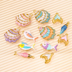 Pendentifs colorés en émail sur acier inoxydable coquillages et queues de poisson DIY